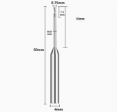 Фреза концевая по металлу AL D0.75*1.5H*10NL*4D*50L*2T с обниженной шейкой 60° (для рёберной обработки)