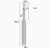 Фреза концевая по металлу AL D2*4H*30NL*4D*60L*2T с обниженной шейкой 60° (для рёберной обработки)