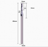 Фреза концевая по металлу D2*4H*30NL*4D*60L*2T с обниженной шейкой 65° с покрытием (для рёберной обработки)